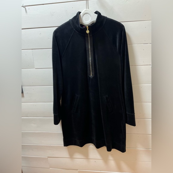 LILLY PULITZER Black Velour Half-Zip Dress XL - Picture 4 of 10